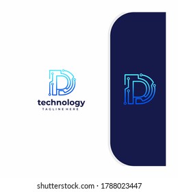 Letter D Technology, Line Dot Connection Logo