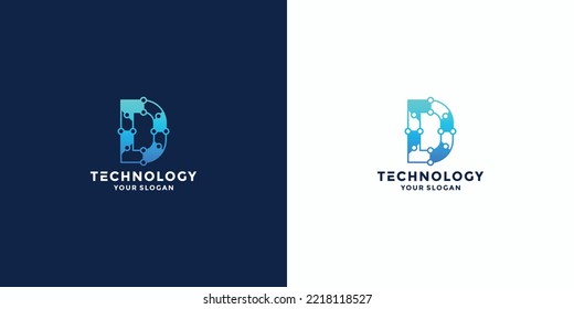letter D technology logo design with gradient color