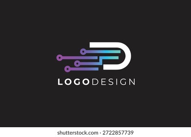 Letra D Diseño de logotipos de Tecnología para la innovación digital, software e identidad de marca de tecnología moderna