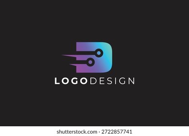 Letra D Diseño de logotipos de Tecnología para la innovación digital, software e identidad de marca de tecnología moderna