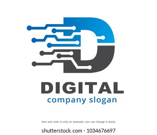 Letter D Technology Logo Template Design Vector, Emblem, Design Concept, Creative Symbol, Icon