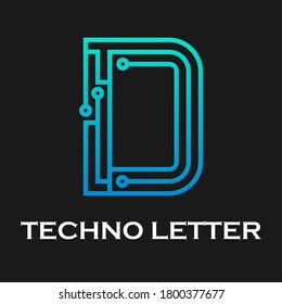 Letter d technology logo template. Technology abstarct dot and gradient blue color. suitable for industry, web, computer, network, app, mobile, medical media, electric, energy etc