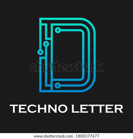 Letter d technology logo template. Technology abstarct dot and gradient blue color. suitable for industry, web, computer, network, app, mobile, medical media, electric, energy etc