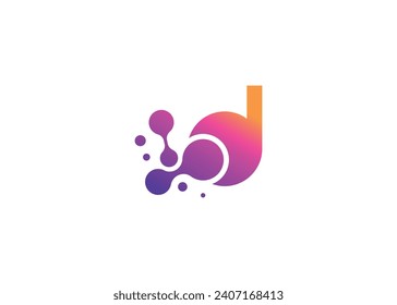 Letter D Technology vector monogram logo design template. Letter D molecule, Science and Bio technology Vector logo.