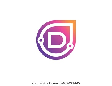 Letter D Technology vector monogram logo design template. Letter D molecule, Science and Bio technology Vector logo