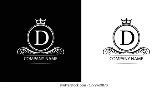 letter D template logo Luxury letter with crown. Monogram alphabet . Beautiful royal initials letter. restaurant, food company, shop , boutique template emblem	
