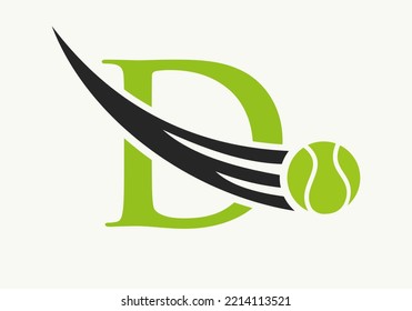 Letter D Tennis Logo Design Template. Tennis Sport Academy Sign, Club Symbol