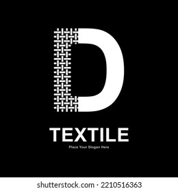 Letter D textile pattern and sewing logo vector design. Suitable for business, textile fabric, initial name, fashion, and knitting