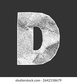 Letter D, textured aged paper. Stipple halftone grunge effect, collage for ransom notes and school cutouts.
