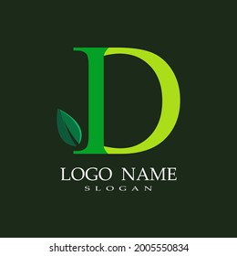 
letter D theme logo with a combination of leaves, nature theme, green