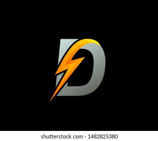 Letter D thunder power shape logo icon.