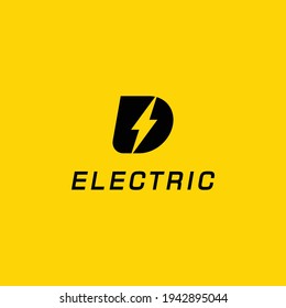 Letter D with thunderbolt logo for electrical technology vector illustration