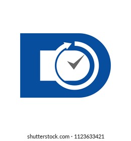 letter D with time symbol vector logo.