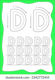 Letter D tracing worksheet. Worksheet suitable for learning to write letter D.