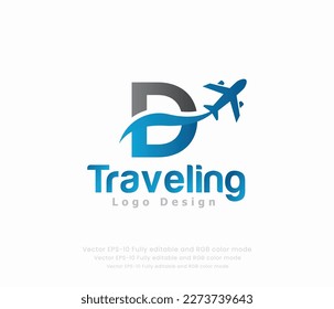 Letter D travel logo and airplane logo.