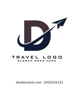 Letter D Travel Logo icon Design with plane graphic element for travel agency logo design