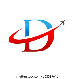 Letter D Travel Logo Icon With Airplane