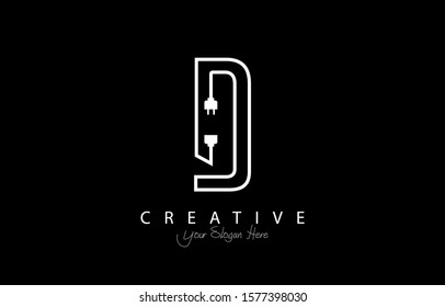 Letter D Trendy Design Logo Concept. Creative Icon Logo with Wire Plug and Socket Vector Illustration.
