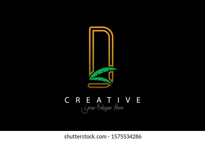 Letter D Tropical Design Logo Concept. Creative Icon Logo with Palm Tree Shape Vector Illustration.