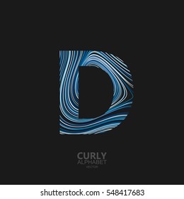 Letter D. Typographic vector element for design. Part of curly textured alphabet with marble or acrylic imitation. Letter D with diffusion lines swirly pattern. Vector illustration