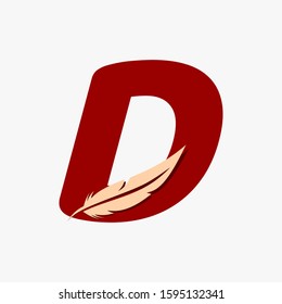 Letter D with typography with feather