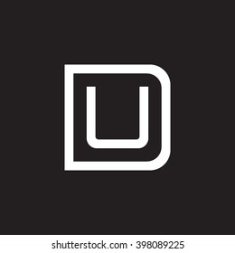 letter D and U monogram square shape logo white black background