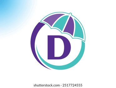 Letter D Umbrella Logo Design Vector Template.