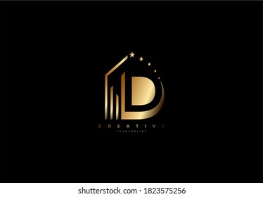 letter D unique monogram property golden logo design concept