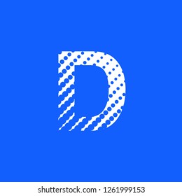 letter D in uppercase with halftone dot effect in blue color