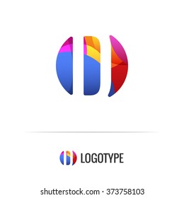 Letter D. Vector colorful alphabet element. Negative space forms a circle. Bright and fresh design letters for children's parties and fun celebrations. Beautiful logo and monogram for businesses.