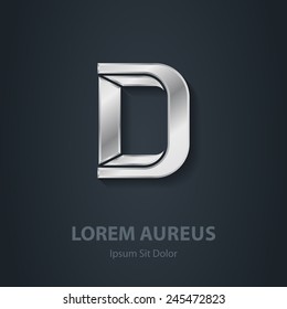 Letter D. Vector elegant silver font. Template for company logo. Metallic Design element or icon.