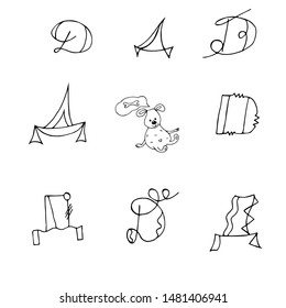 Letter D. Vector illustration. Alphabet sign. Cute dog.