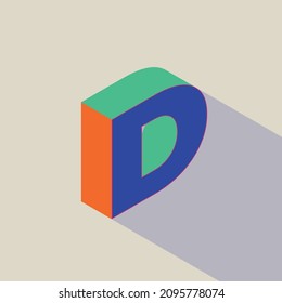 Letter D. Vector isometric abstract font with long shadow. 3D letter for design concept. 
