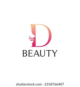 diseño del logotipo de la letra d vectorial con combinación de espacios negativos de la cara de la mujer