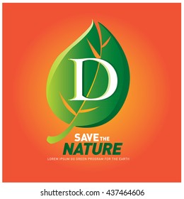 Letter D vector logo and icon save the nature. Go green poster design. Ecology campaign publication