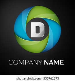Letter D vector logo symbol in the colorful circle on black background. Vector template for your design