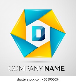 Letter D vector logo symbol in the colorful circle on grey background. Vector template for your design