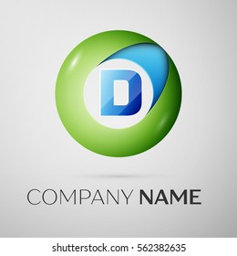 Letter D vector logo symbol in the colorful circle on grey background. Vector template for your design