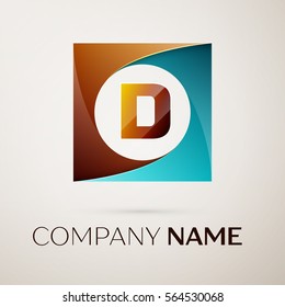 Letter D vector logo symbol in the colorful square on grey background. Vector template for your design