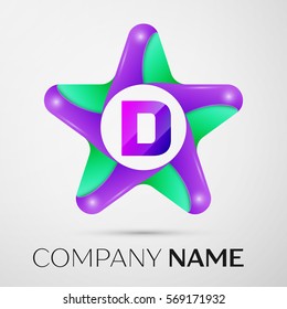 Letter D vector logo symbol in the colorful star on grey background. Vector template for your design