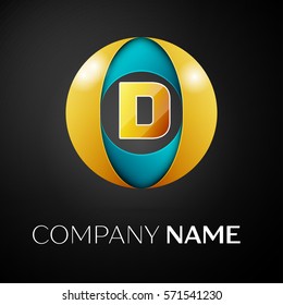 Letter D vector logo symbol in the colorful circle on black background. Vector template for your design