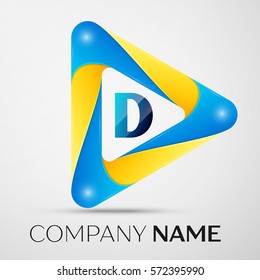 Letter D vector logo symbol in the colorful triangle on grey background. Vector template for your design