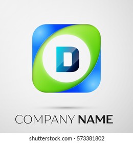 Letter D vector logo symbol in the colorful square on grey background. Vector template for your design