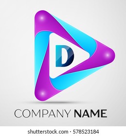 Letter D vector logo symbol in the colorful triangle on grey background. Vector template for your design
