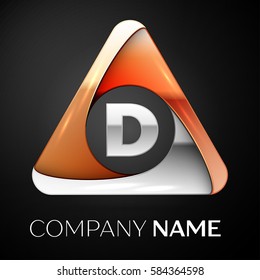 Letter D vector logo symbol in the colorful triangle on black background. Vector template for your design