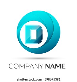 Letter D vector logo symbol in the colorful circle on grey background. Vector template for your design