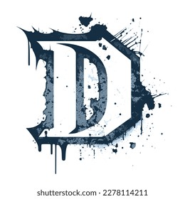 Letter D, Vintage Logo Icon, Paint and Brush Texture,Dirty Splat and Spray Texture,Metallic Drip in Modern Blue Texture