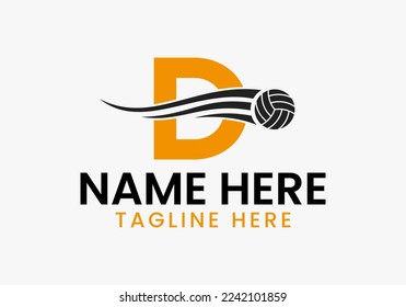 Letter D Volleyball Logo Concept With Moving Volley Ball Icon. Volleyball Sports Logotype