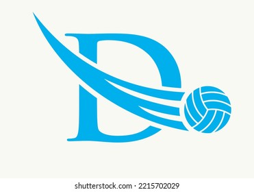 Letter D Volleyball Logo Design Sign. Volleyball Sports Logotype Symbol Vector Template