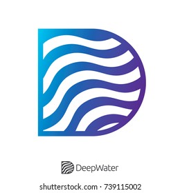 letter D. water wave river ocean logo symbol  for internet data concept or nature services